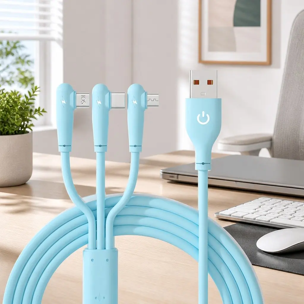 Three-in-One Charging Cable Fast Charging 66W 1.8m Liquid Silicone Green Blue Sky Blue