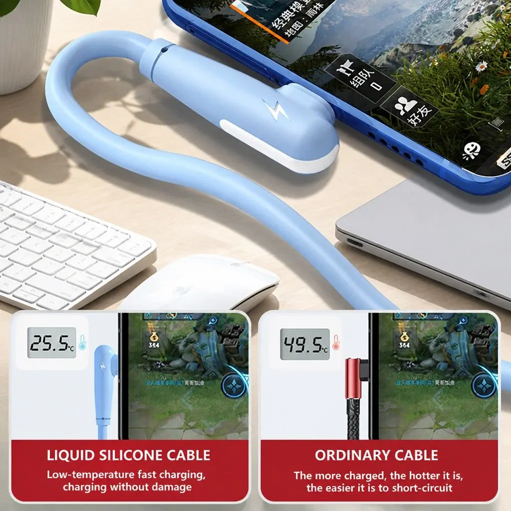 Three-in-One Charging Cable Fast Charging 66W 1.8m Liquid Silicone Green Blue Sky Blue