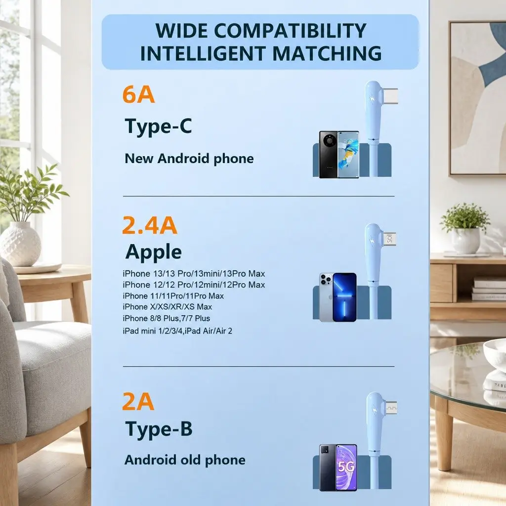 66W Fast Charging Three-in-One Data Cable Elbow Liquid Silicone Blue