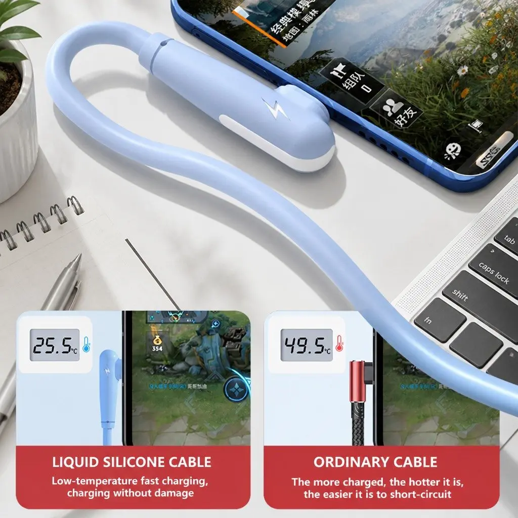 Three-in-One Fast Charging Data Cable Liquid Silicone 1.2m Green