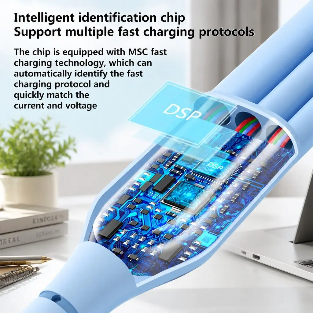 Three-in-One Fast Charging Data Cable Liquid Silicone 1.2m Green