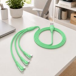 66W Fast Charging Three-In-One Data Cable Elbow Liquid Silicone Green