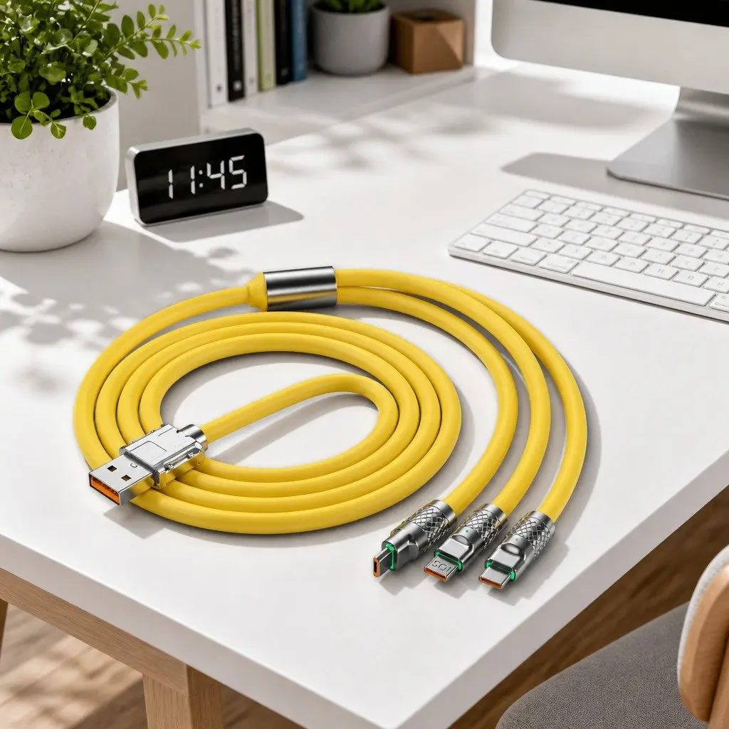 120W Fast Charging Cable Three-In-One Data Line Yellow