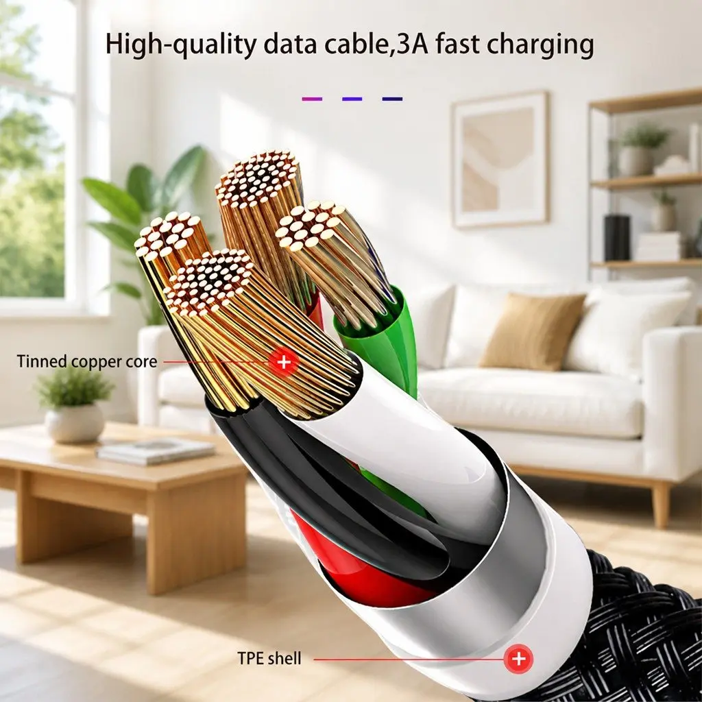 4-in-1 USB Charging Cable Fast Charge Nylon Woven Multi Device Colorful