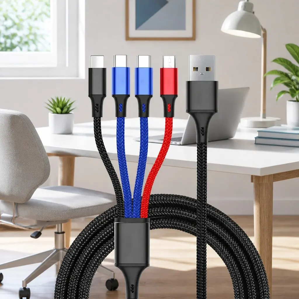 4-in-1 USB Charging Cable Super Fast Charge Braided Nylon Multi Device Connector Colorful