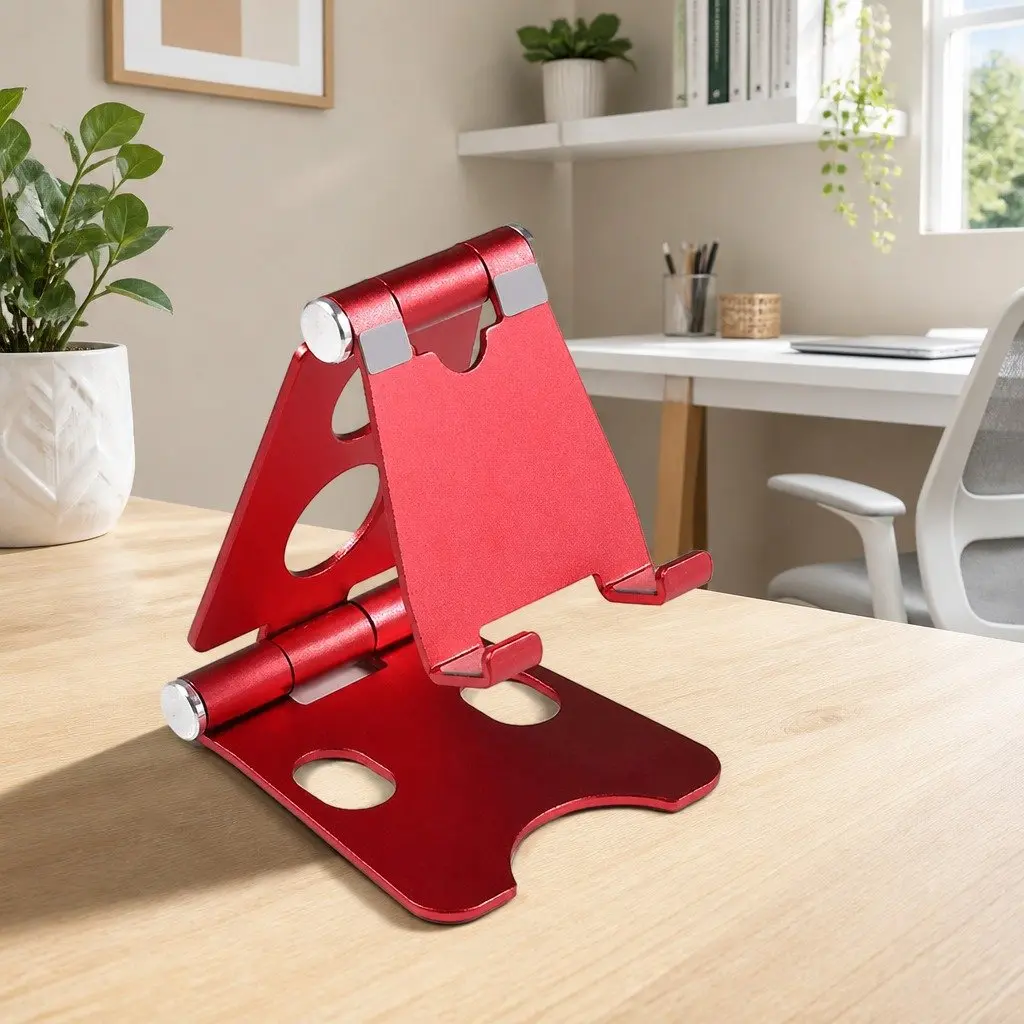Portable Foldable Phone Holder Adjustable Stand Lightweight Aluminum Alloy Red 10X8X6cm