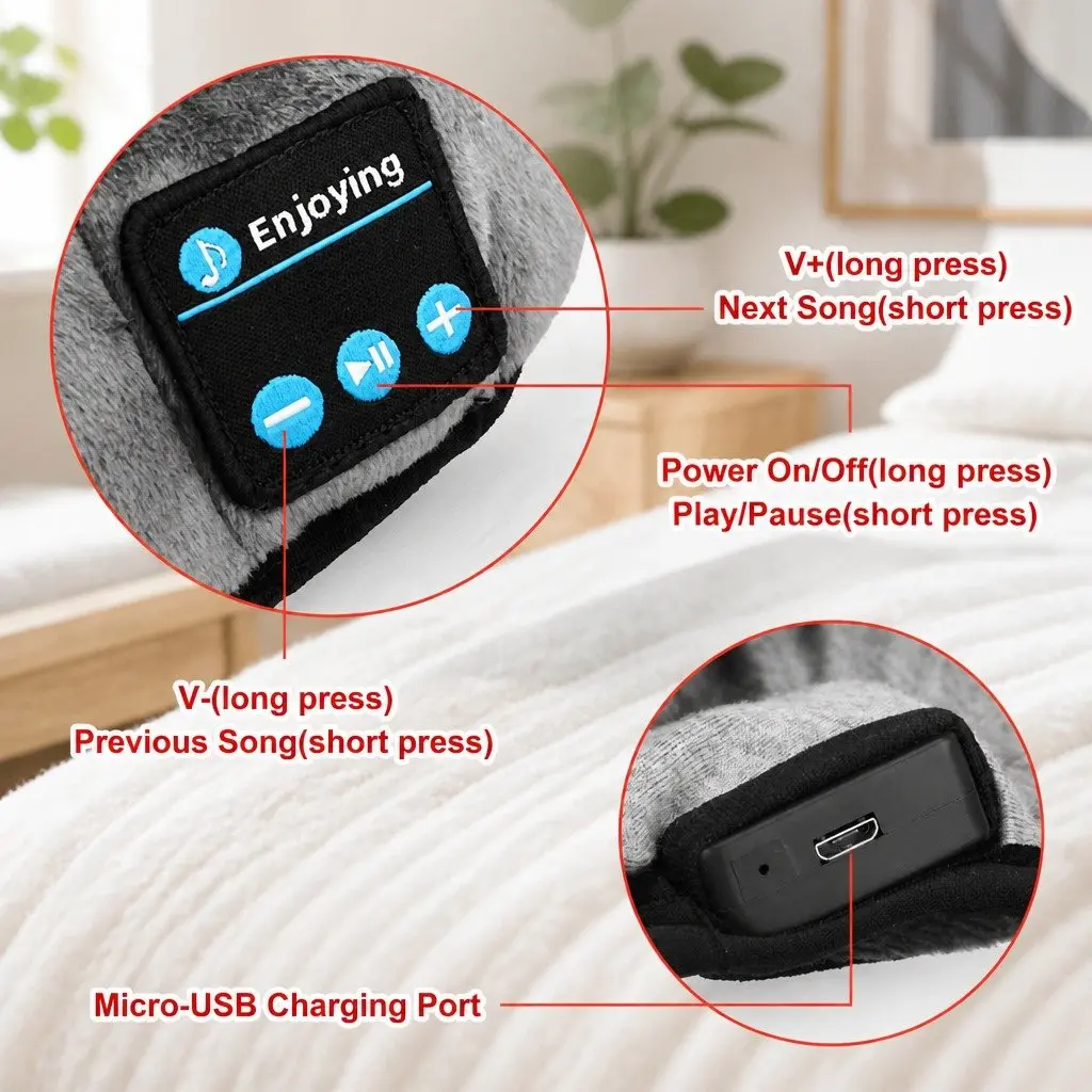 Wireless Bluetooth Stereo Sleep Eye Mask Headphones Black 13x16.5x6cm Water-Gold Velvet Composite Sponge Knitted Cotton