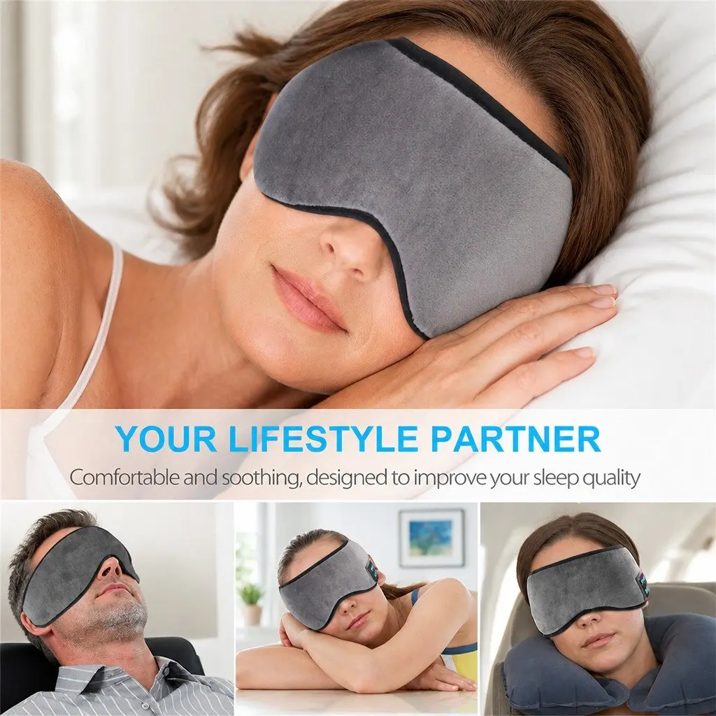 Bluetooth Wireless Stereo Eye Mask Headphones Relaxation Grey Water-Gold Velvet Composite Sponge 13x16.5x6cm