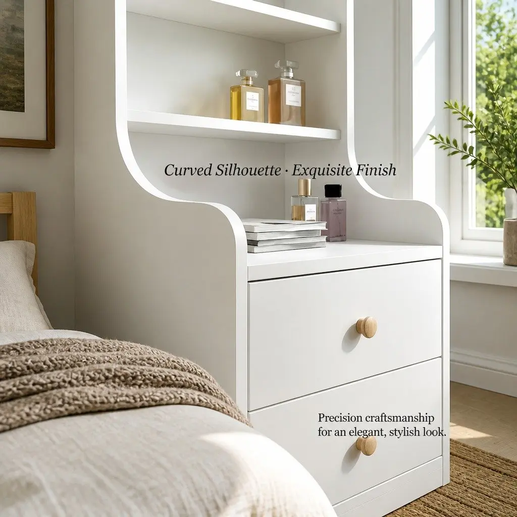 Bedside Table Warm White 3 Open Shelves 2 Drawers 114 cm
