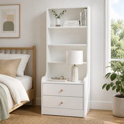 Bedside Table Nightstand with Drawers Tall Minimalist Storage Cabinet White