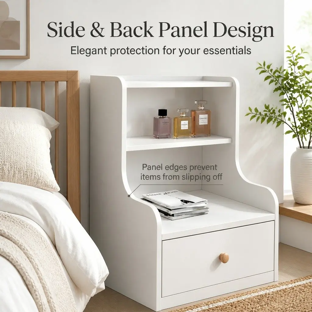 Sleek White Bedside Table with 2 Drawers and 2 Open Shelves 83x32x60cm