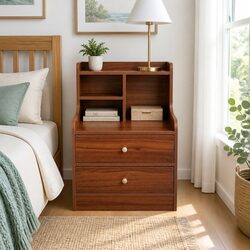 Vintage Bedside Table Nightstand with 2 Drawers and Compartment 70cm