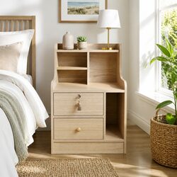 Nordic Style Bedside Table Nightstand 70cm with 2 Drawers and Open Shelf