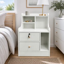 Bedside Table White Wooden Nightstand Drawer Storage Shelf Minimalist Design