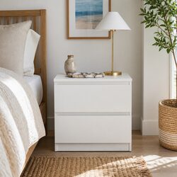Bedside Table Nightstand with Double Drawer Storage Modern Warm White Design