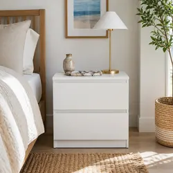 Minimalist Nightstand Warm White with 2 Spacious Drawers 50x40x30 cm