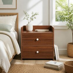 Bedside Table Nightstand with Double Drawer Tray Top White Handles Storage