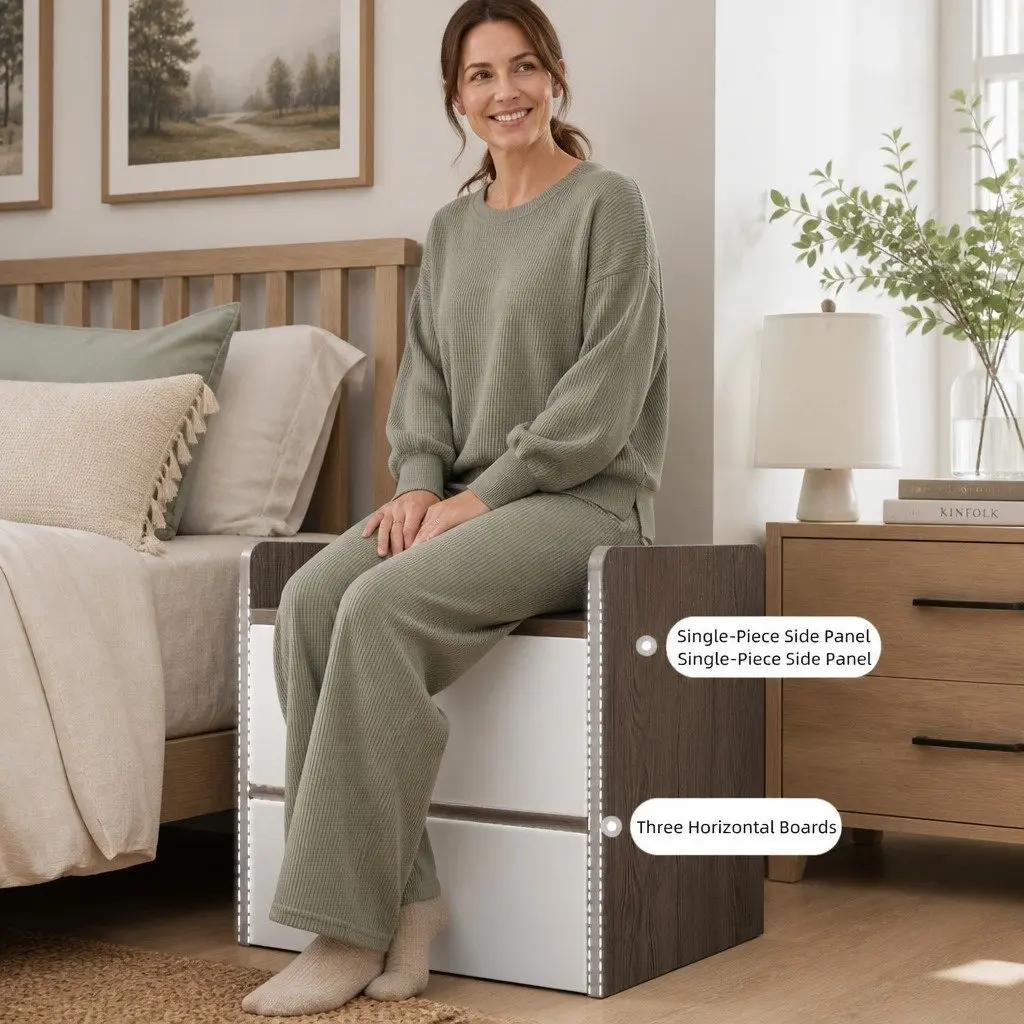 Bedside Table Nordic Style Two-Tone Light Gray White Wooden Drawers