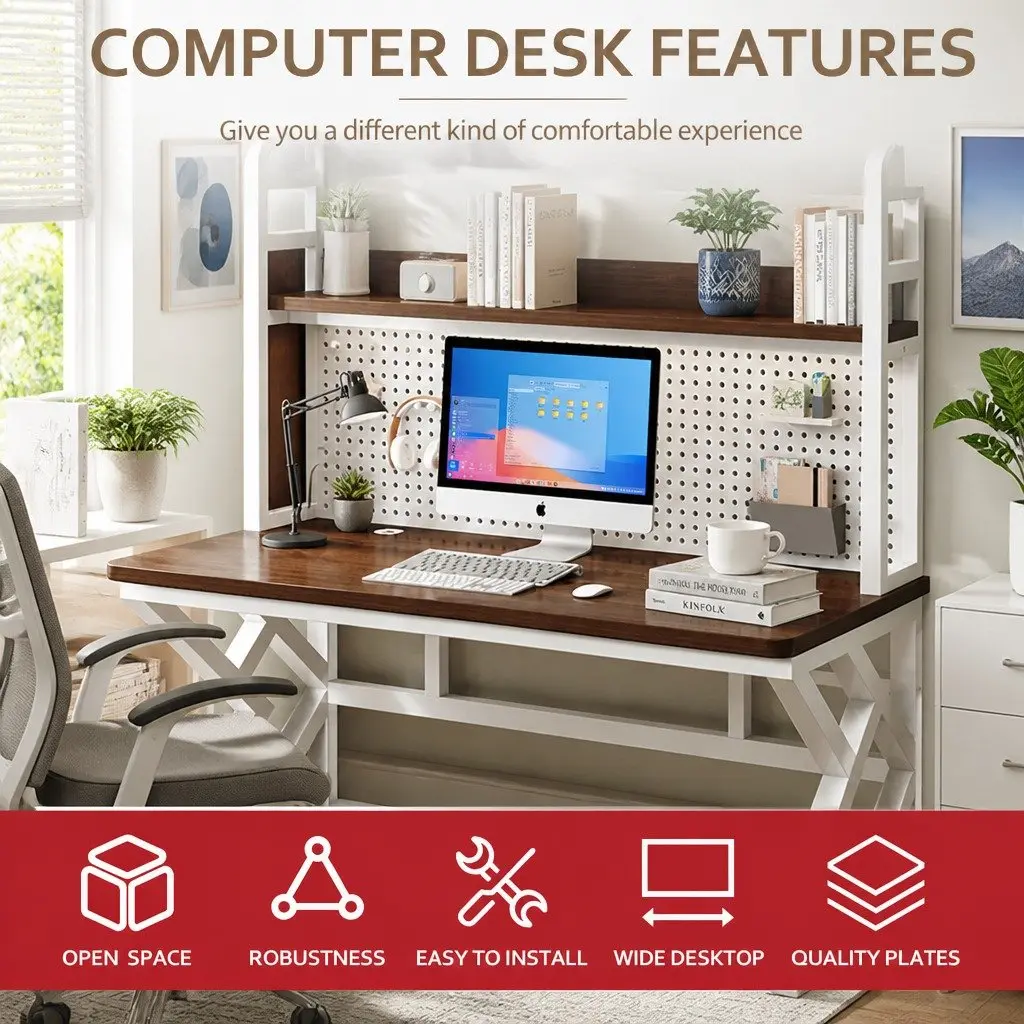Computer Desk Study Workstation 160x60x170cm Nordic Style White and Black Density Board with Carbon Steel Legs