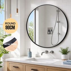 Circular Wall Mirror Vintage Metal Frame Black Bathroom Vanity Accent Decor