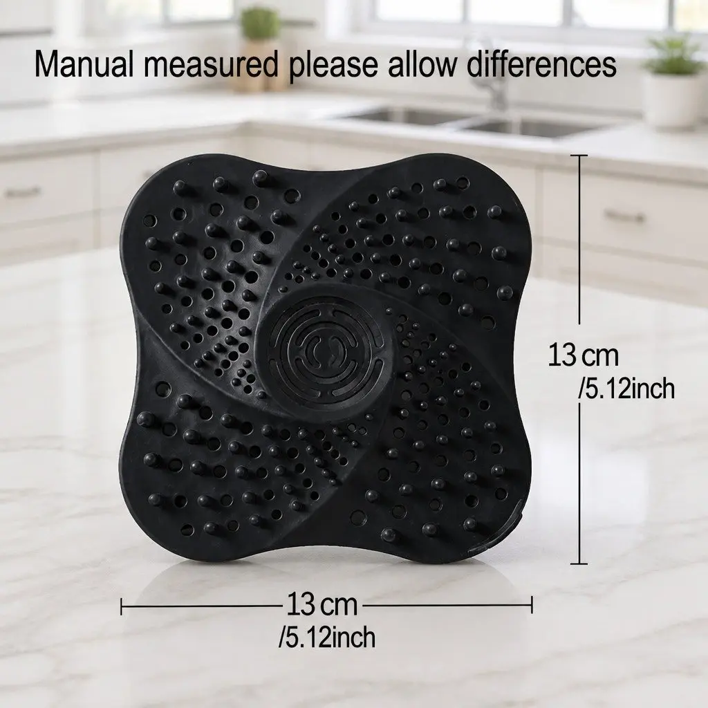 Silicone Drain Cover Odor Proof Anti Blocking Filter Kitchen Sink Toilet Black 13cm X 13cm X 2cm