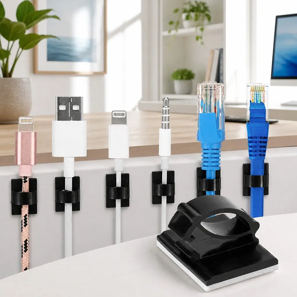 Cable Clips Adhesive Wire Organizer Holder 19x14mm White Black