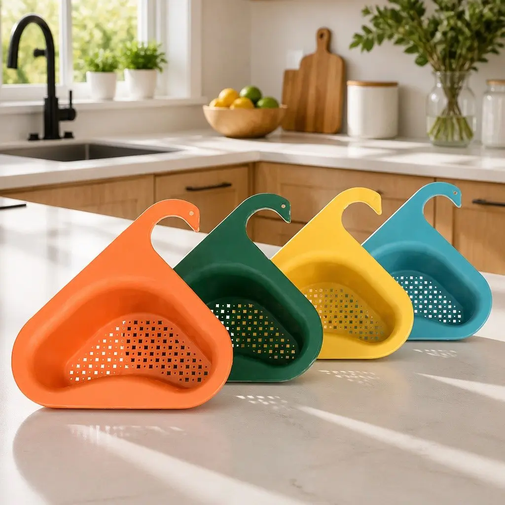 Kitchen Sink Organizer Drain Basket Rack Non-Slip Green Food-Grade PP Material