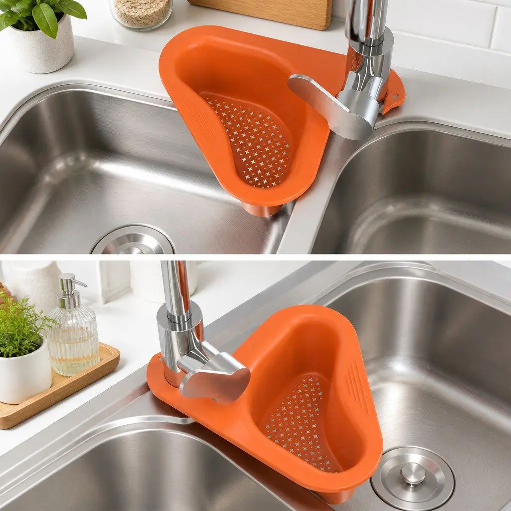 Kitchen Sink Drain Basket Food-Grade PP Material Yellow Non-Slip Hanging Storage Rack