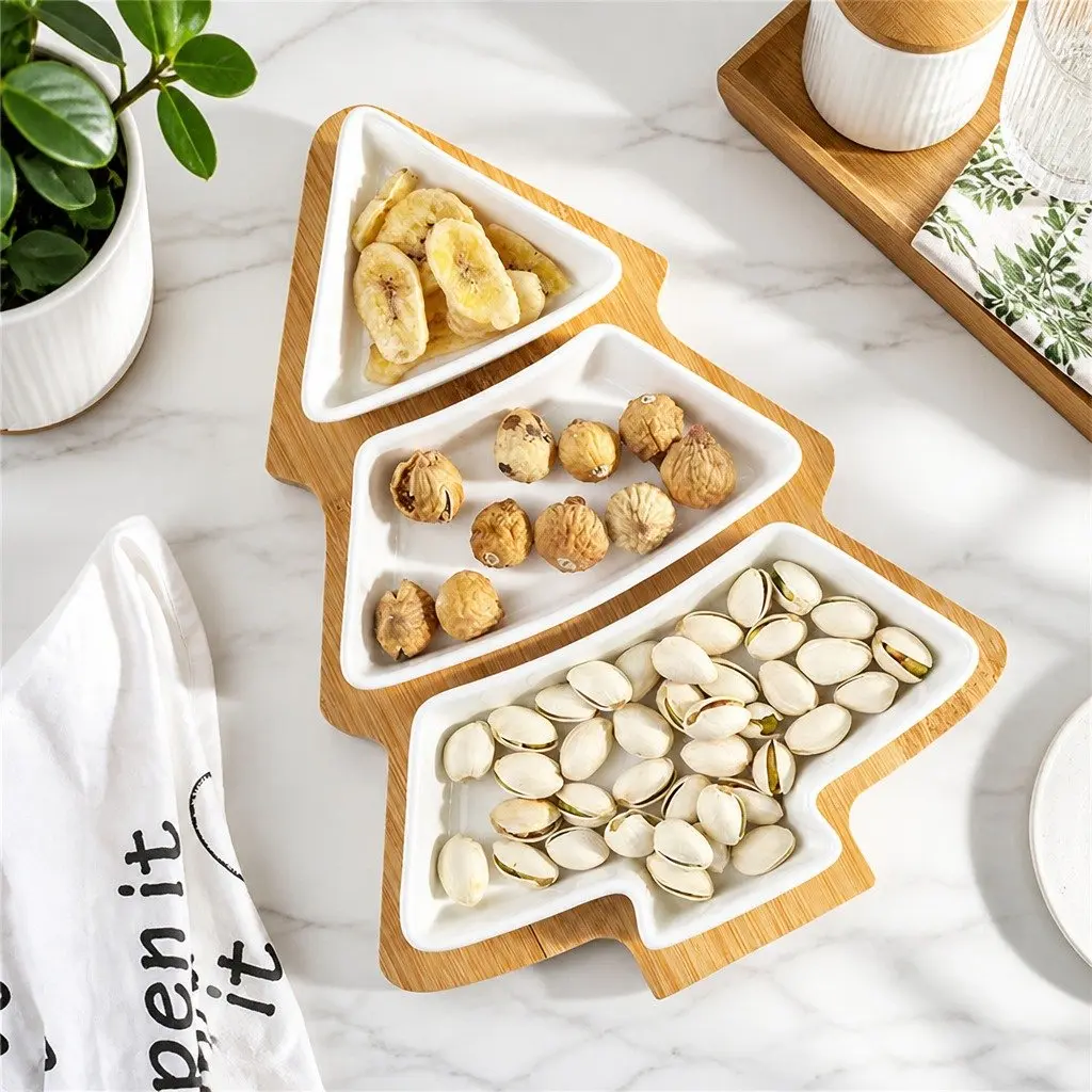 Dried Fruit Tray Christmas Tree Shaped Serving Plate 25.5 X 18.5cm Blue