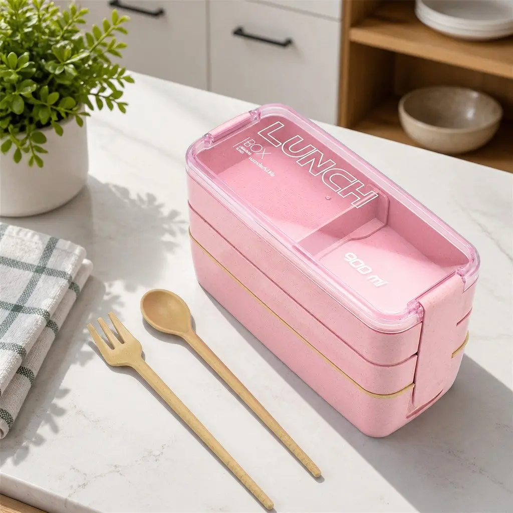 Bento Box Lunch Container Leakproof Flexible Lock Seal 800-1000ml Pink
