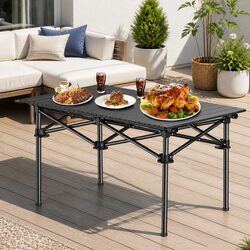 Folding Camping Table Outdoor Picnic Storage Rack Portable Black Design