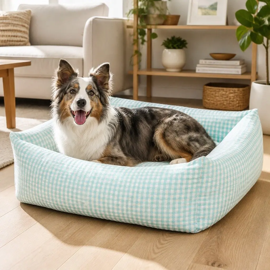 Dog Kennel Bed Soft Warm Removable Washable Cushion Rectangle Blue