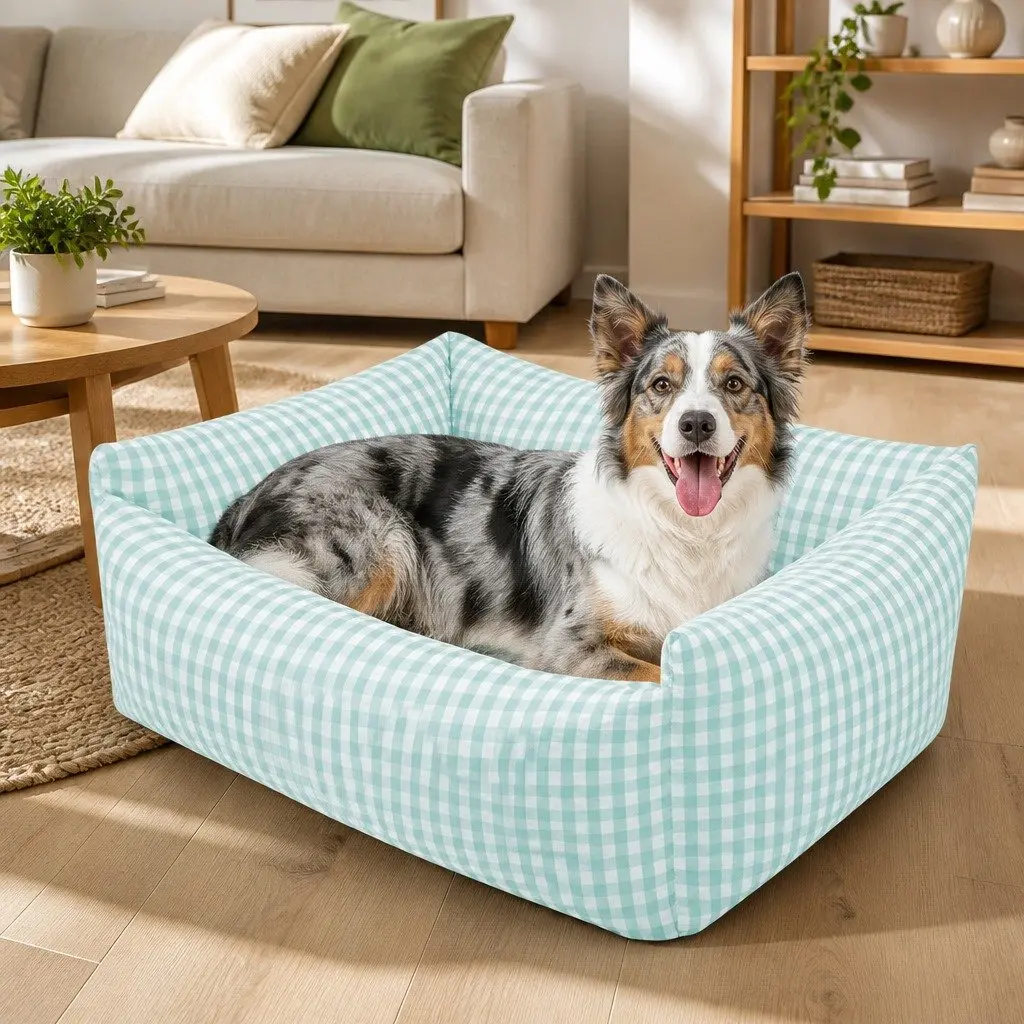 Dog Kennel Bed Soft Warm Removable Washable Cushion Rectangle Blue