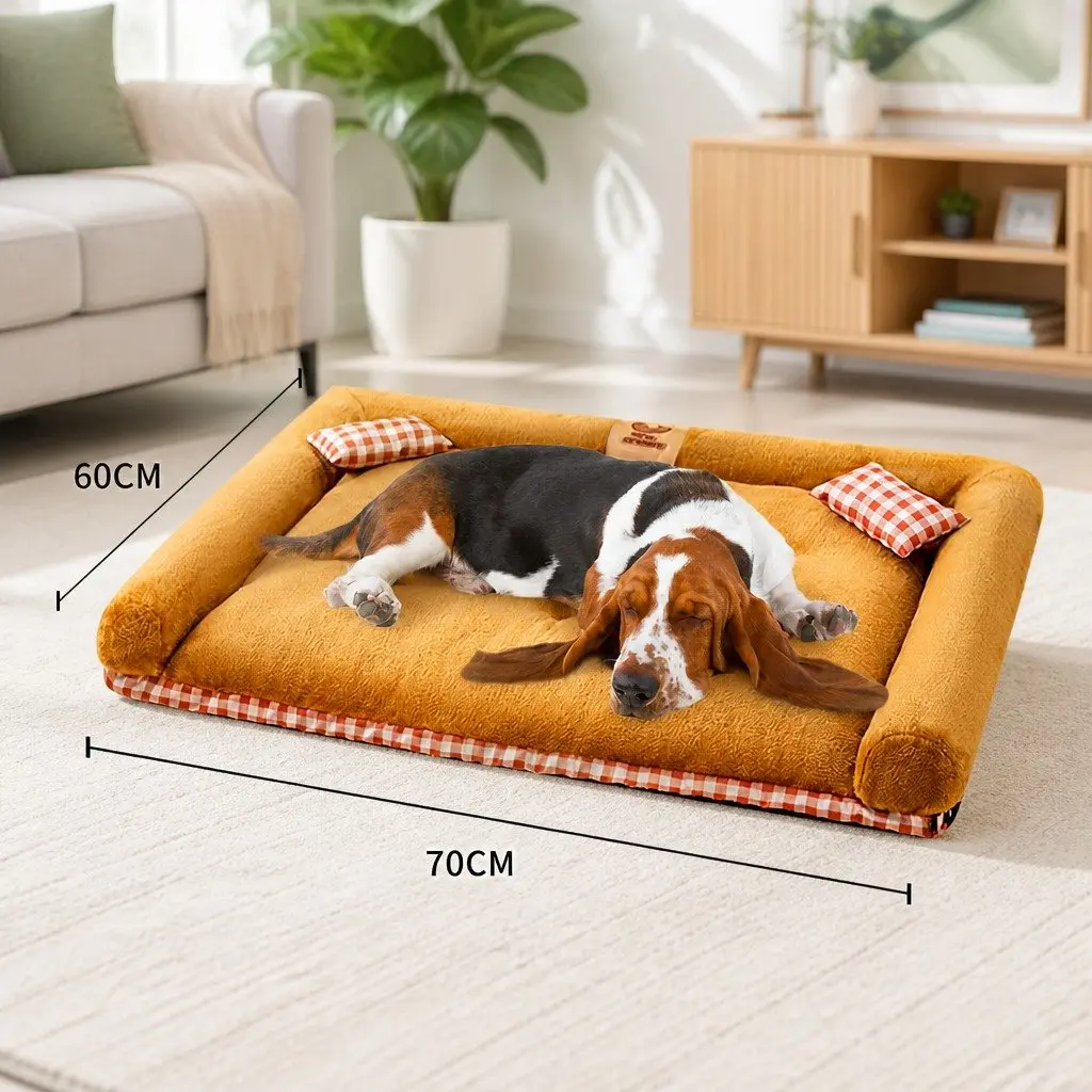 Dog Bed Calming Soft Nest Mat Removable Washable Thickened Sponge PP Cotton Brown