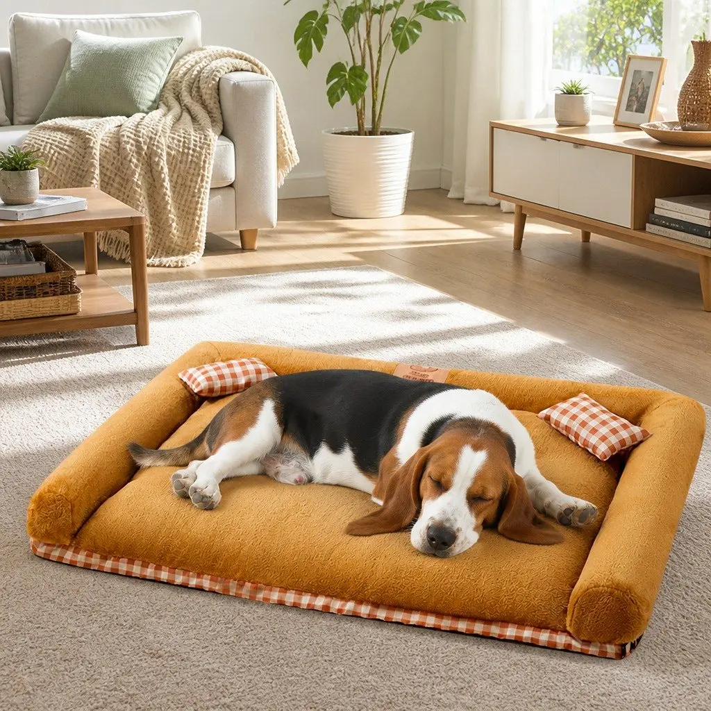 Dog Bed Calming Soft Nest Mat Removable Washable Thickened Sponge PP Cotton Brown