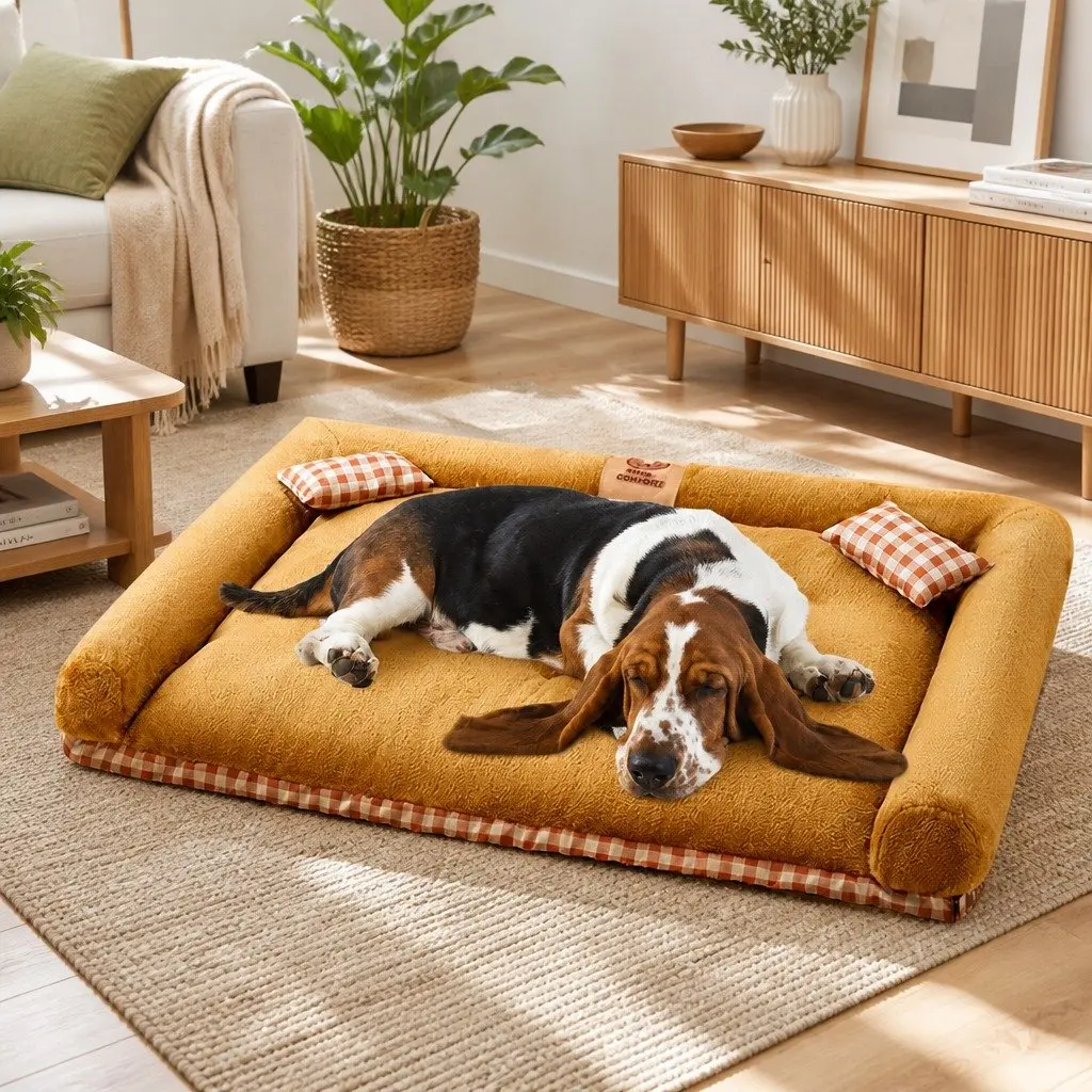 Dog Bed Calming Soft Nest Mat Removable Washable Thickened Sponge PP Cotton Brown