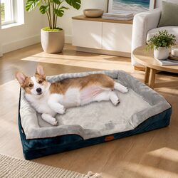 Dog Bed Sofa with Three-Sided Cushion Support Grey M Size Pet Lounger