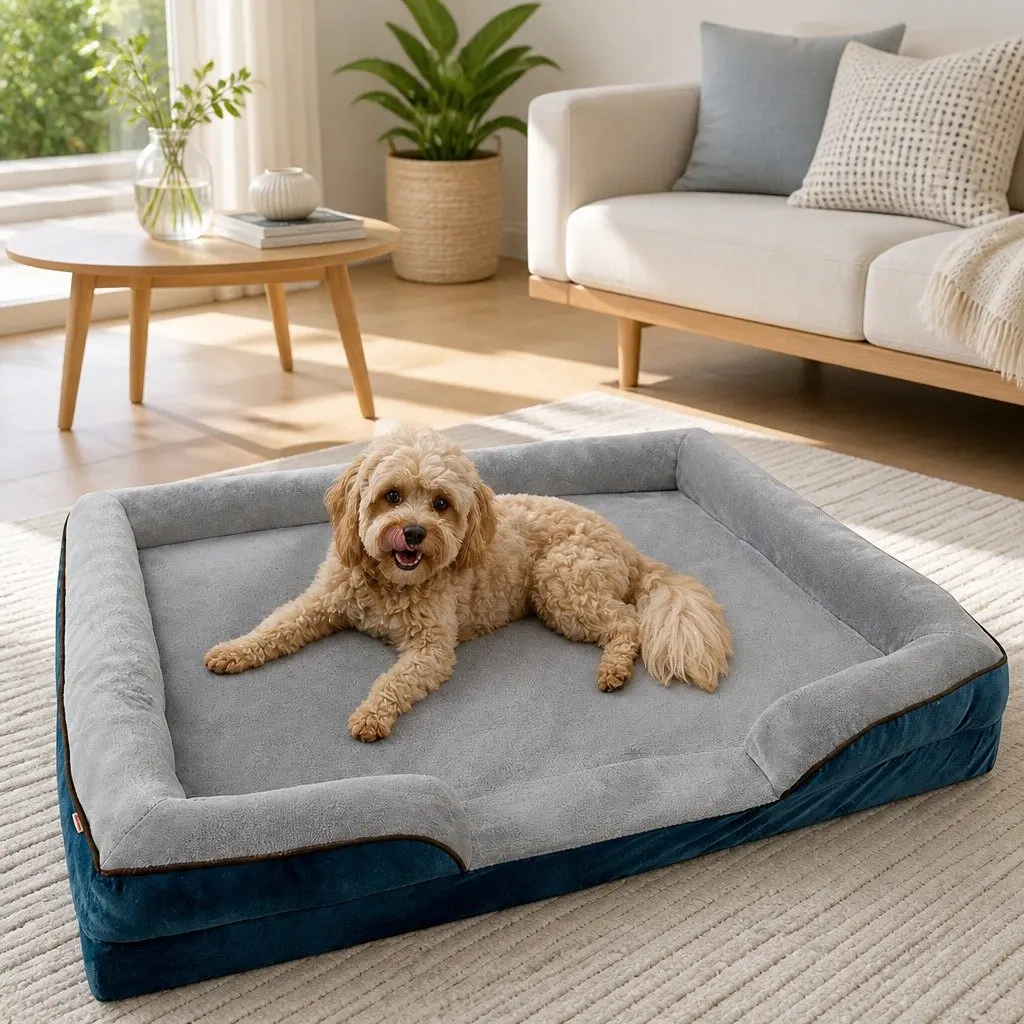 Dog Sofa Bed with Three-Sided Padding Grey Orthopedic Pet Sleeping Couch S Size