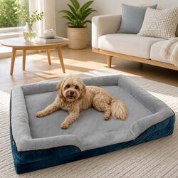 Dog Sofa Bed with Three-Sided Padding Grey Orthopedic Pet Sleeping Couch S Size
