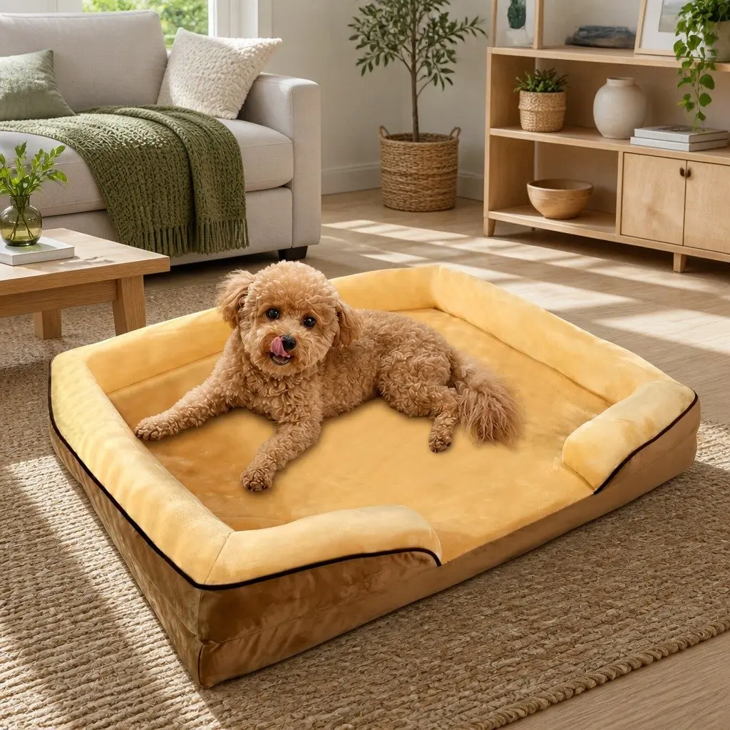 Dog Sofa Bed Thickened Sponge Cushion 60x50x17cm Yellow Detachable Washable Cover