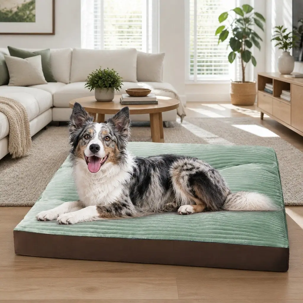 Pet Calming Bed Mat Striped Design Removable Washable Cover Dog Cat Cushion