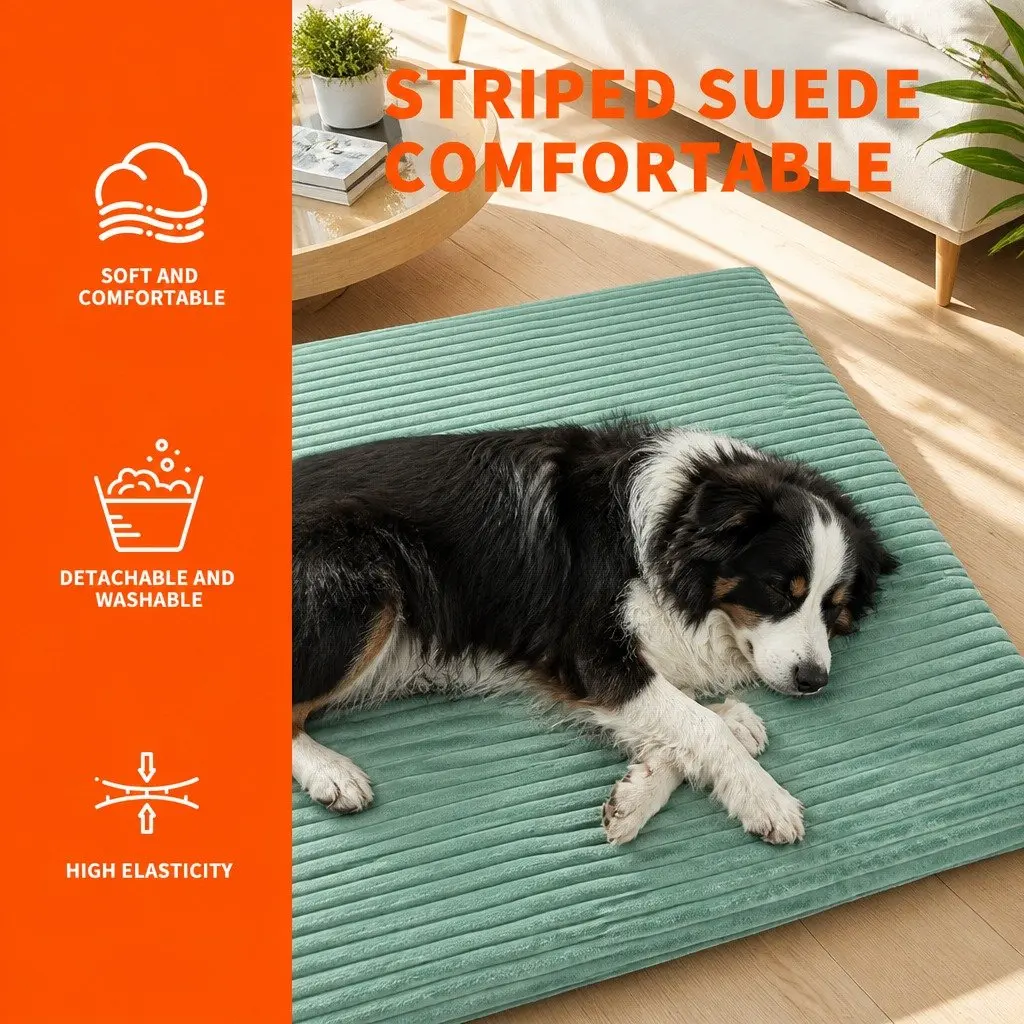 Pet Calming Bed Mat Striped Design Removable Washable Cover Dog Cat Cushion