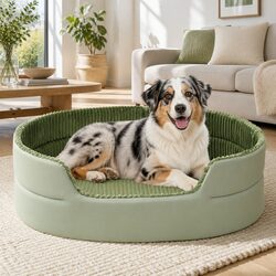 Large Semi-Enclosed 3D Pet Nest Bed Striped Design Avocado