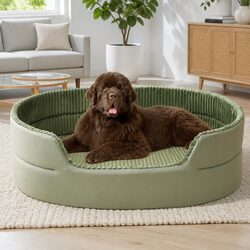 Large XXL Semi-Enclosed Pet Nest Bed Striped Design Avocado Colored