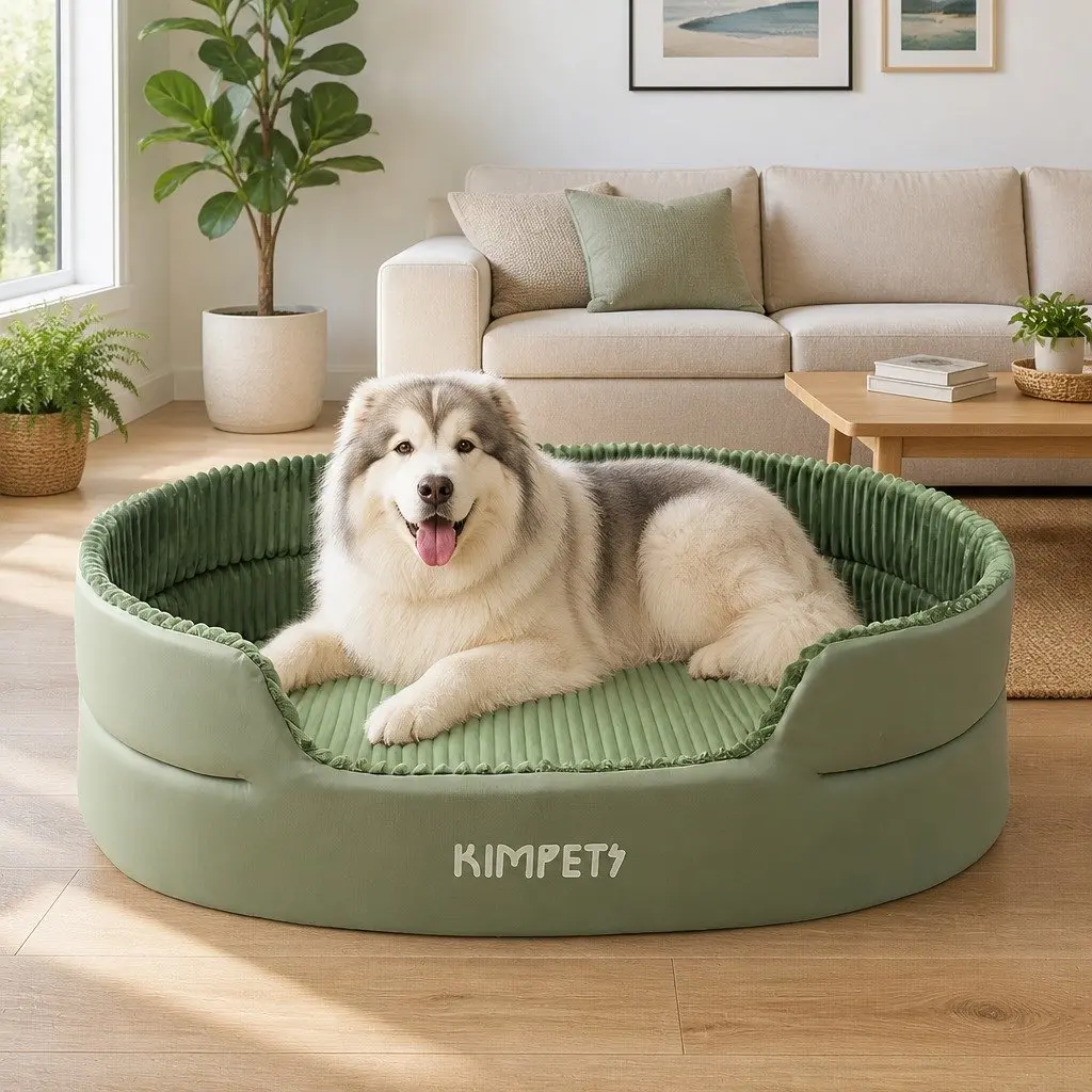 Large XXL Semi-Enclosed Pet Nest Bed Striped Design Avocado Colored