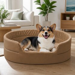 3D Semi-Enclosed Pet Nest Bed Spacious Khaki Cushion-Free Design