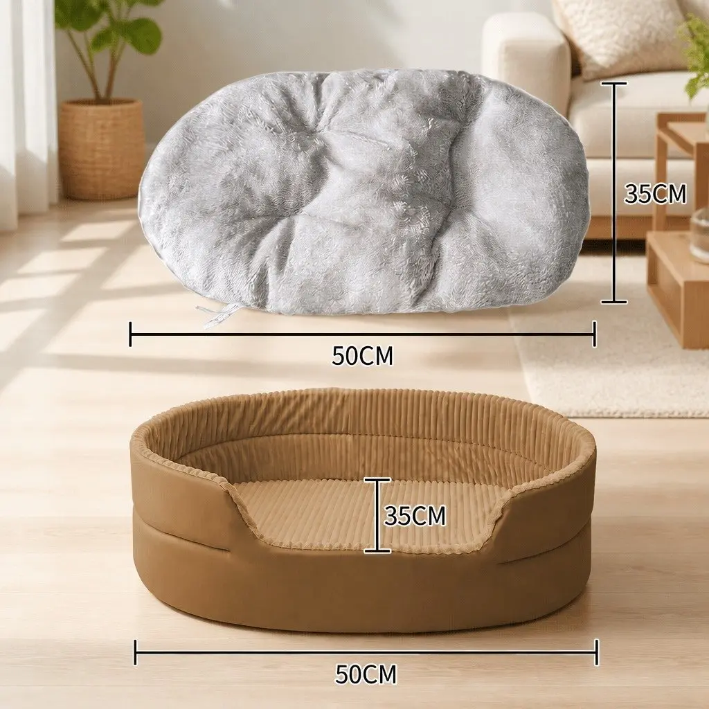 3D Semi-Enclosed Pet Nest Bed Spacious Khaki Cushion-Free Design