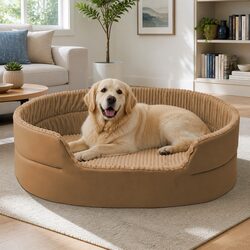 Double-Sided Striped Dog Bed Sofa-Style High Back Comfy Sleep Kennel