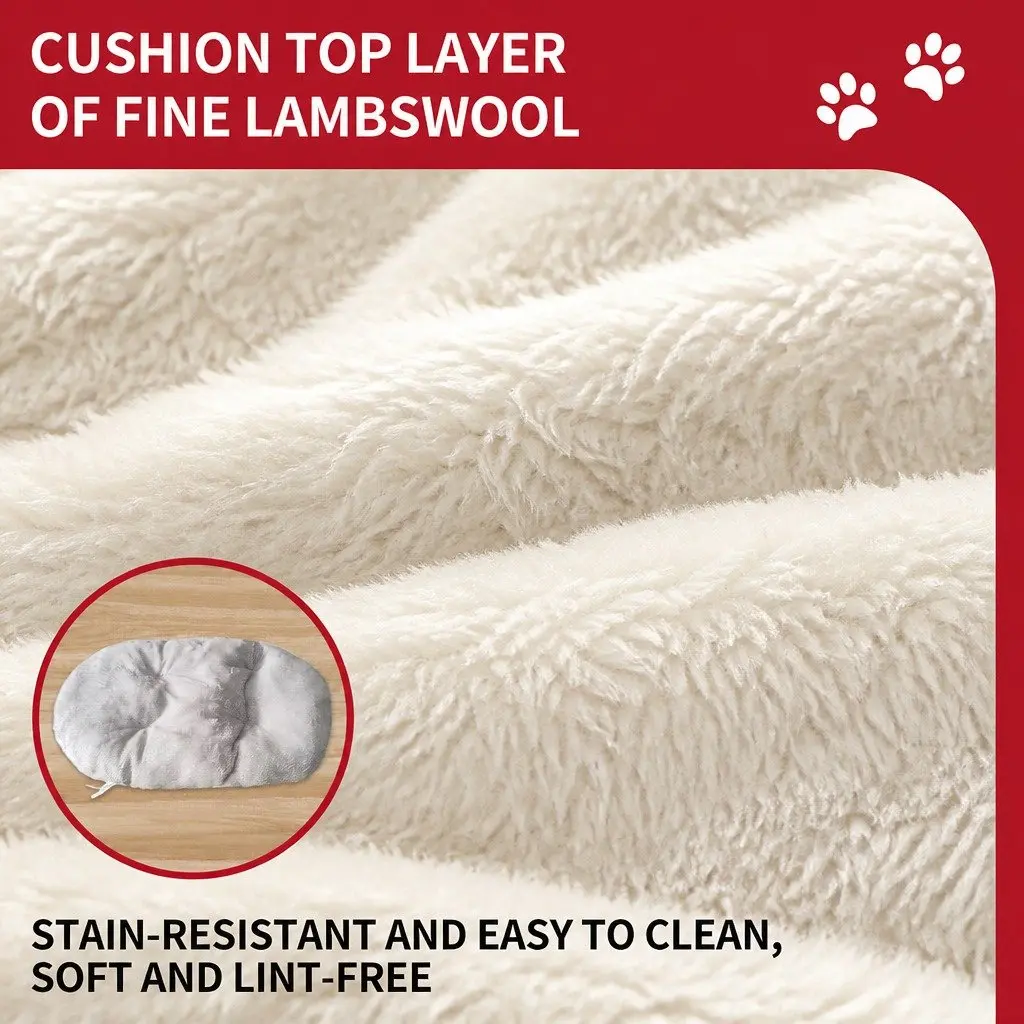 Dog Bed Double-Sided Striped Sofa-Style High Back Comfy 110x70cm Khaki