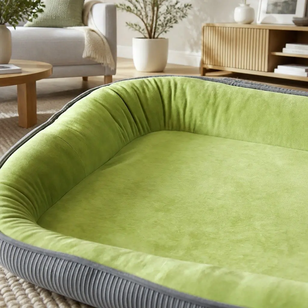 Oval Pet Bed Kennel Comfort Nest for Dogs Cats Large Green Fabric Suede